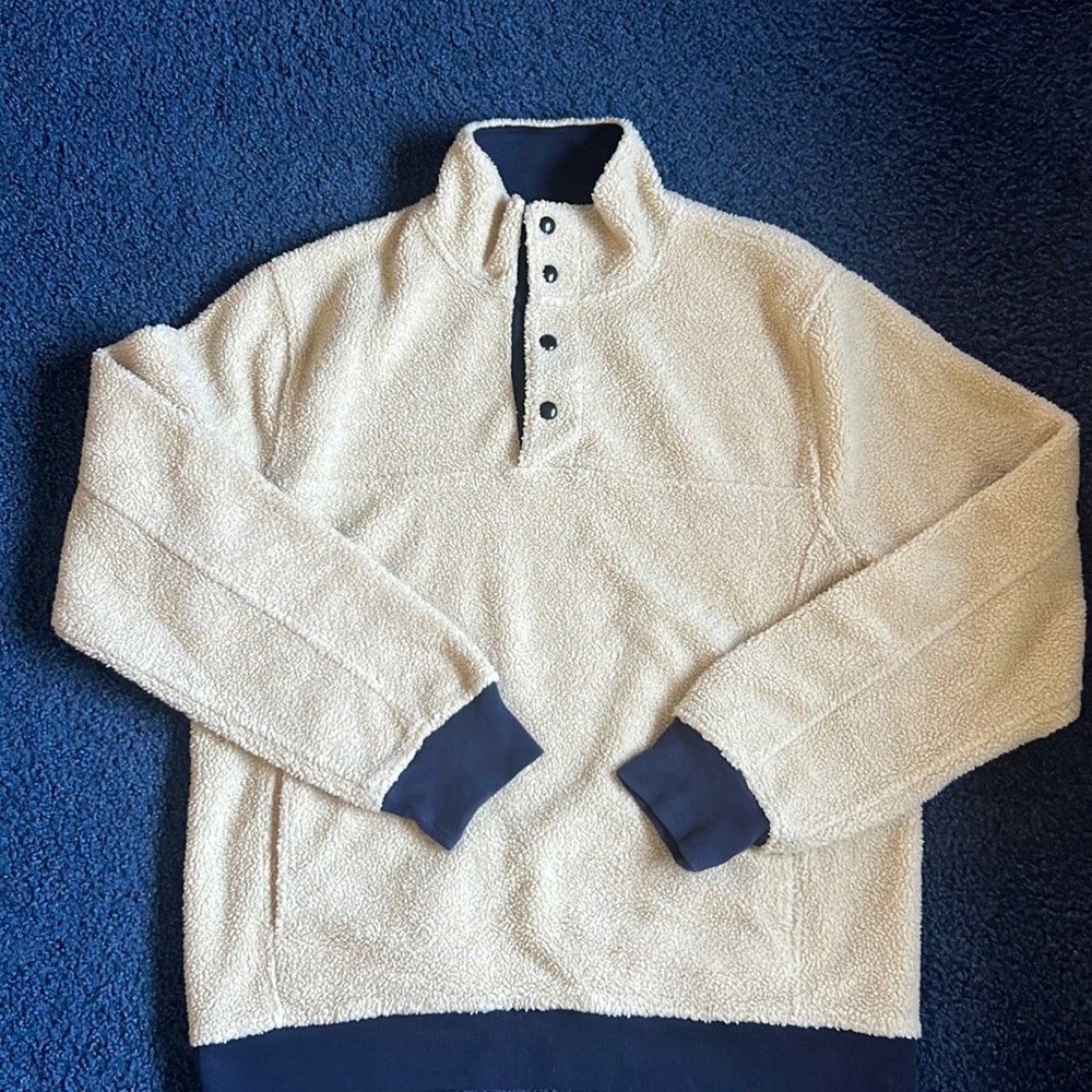 JCREW MENS TAN / NAVY TRIM SHERPA FLEECE